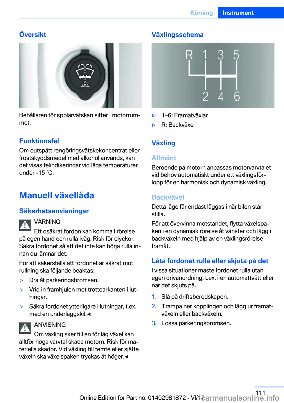 BMW 5 SERIES 2018  InstruktionsbÖcker (in Swedish) �