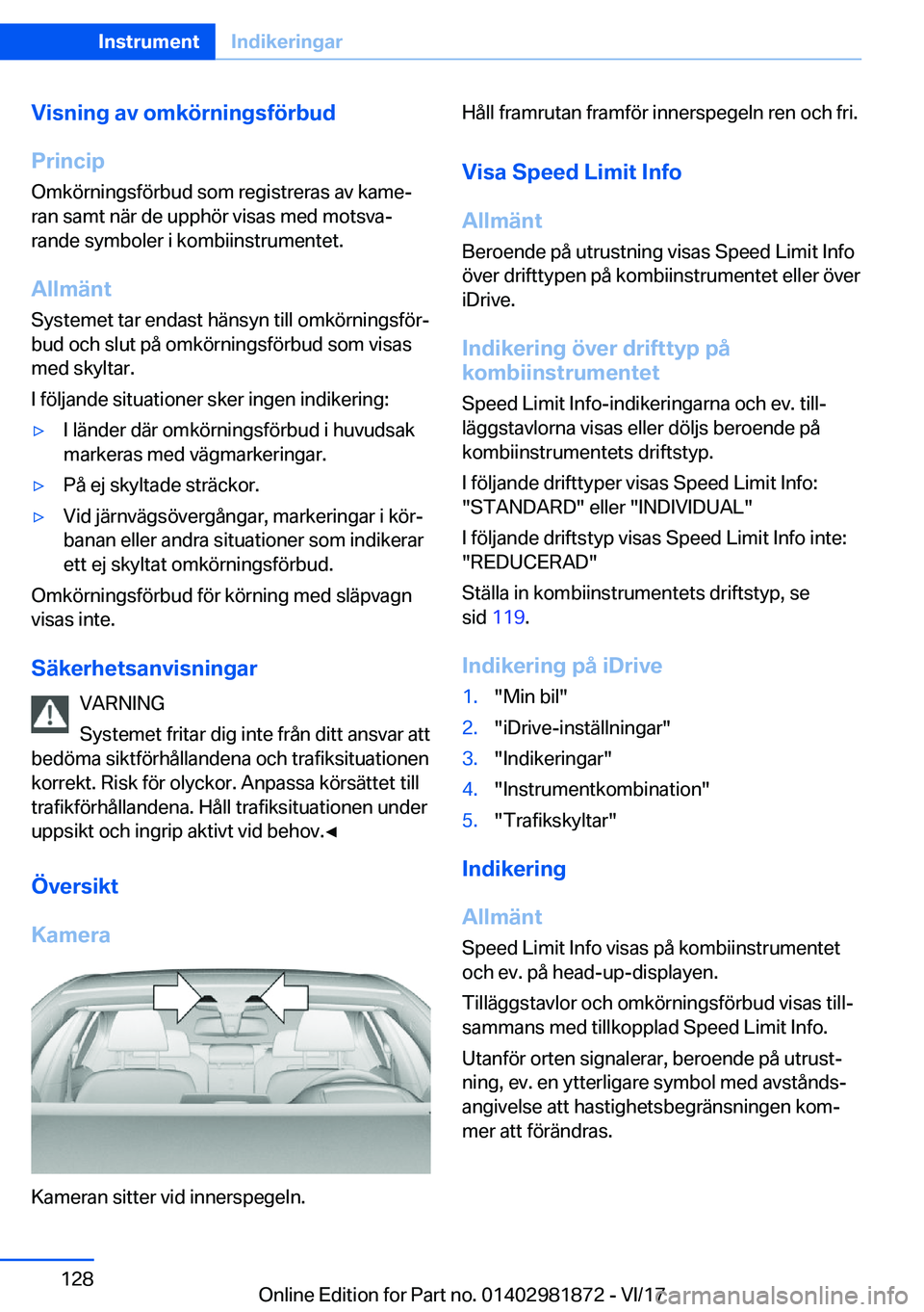 BMW 5 SERIES 2018  InstruktionsbÖcker (in Swedish) �V�i�s�n�i�n�g��a�v��o�m�k�