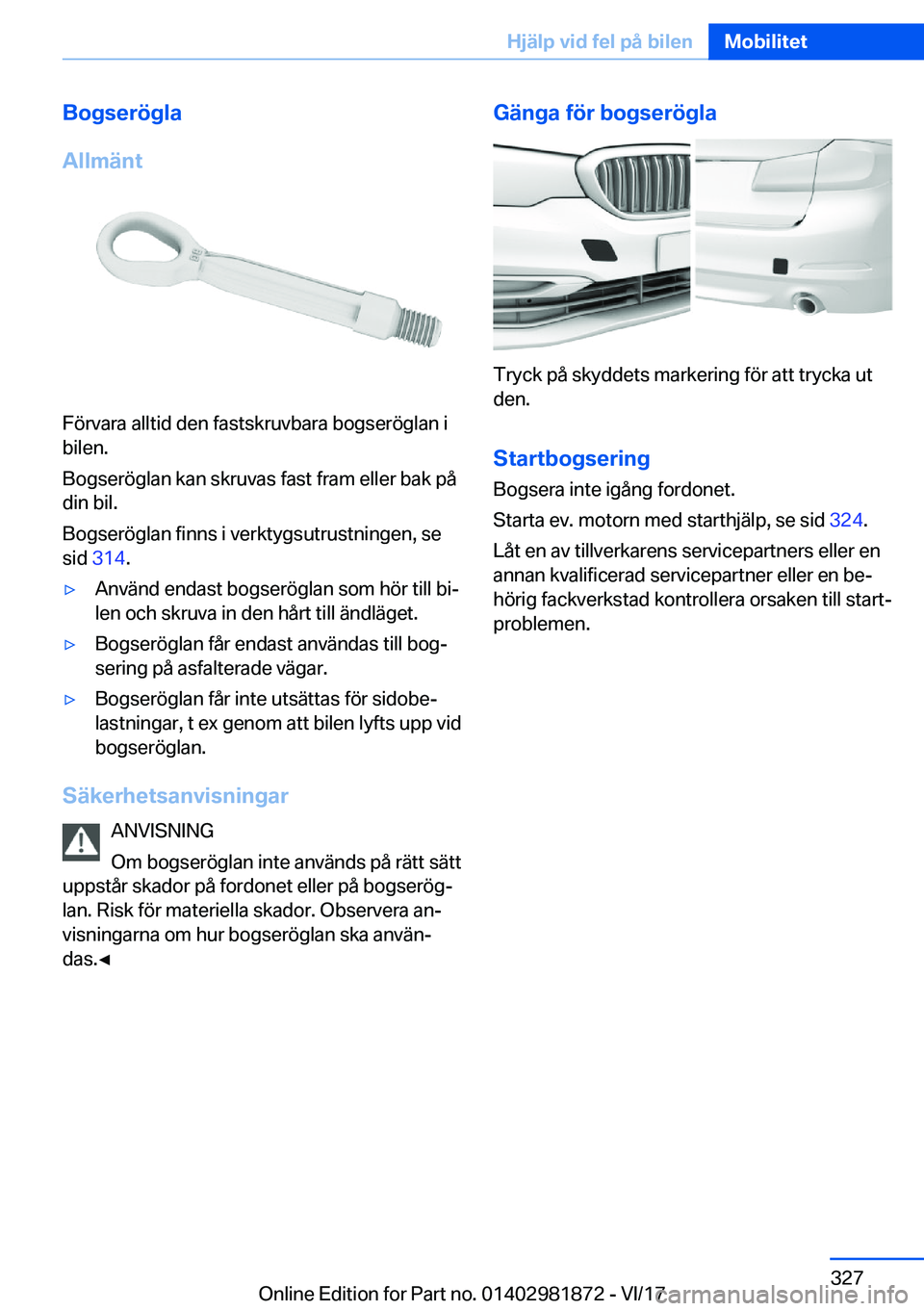 BMW 5 SERIES 2018  InstruktionsbÖcker (in Swedish) �B�o�g�s�e�r�