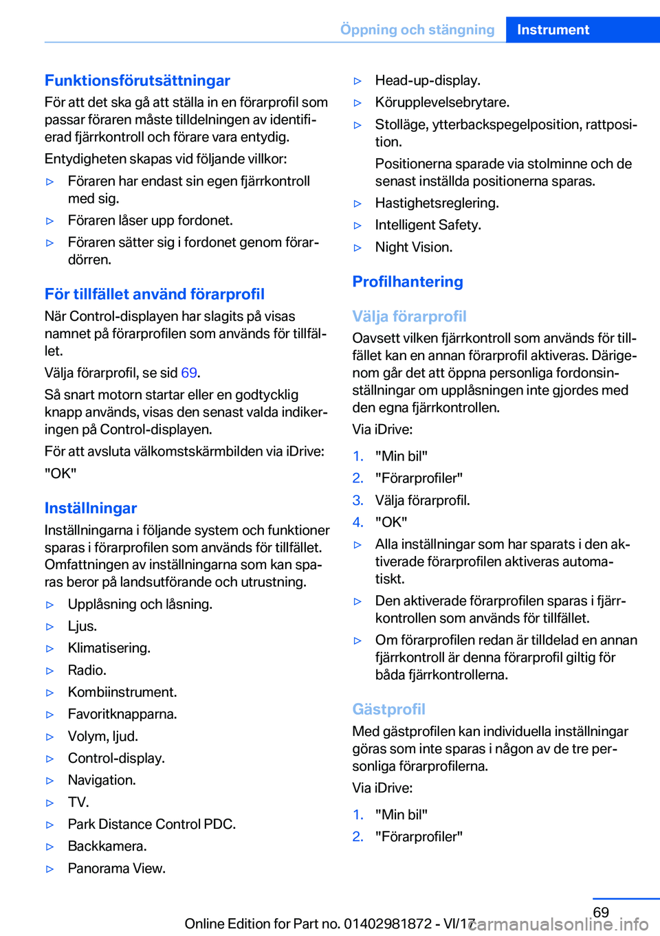 BMW 5 SERIES 2018  InstruktionsbÖcker (in Swedish) �F�u�n�k�t�i�o�n�s�f�