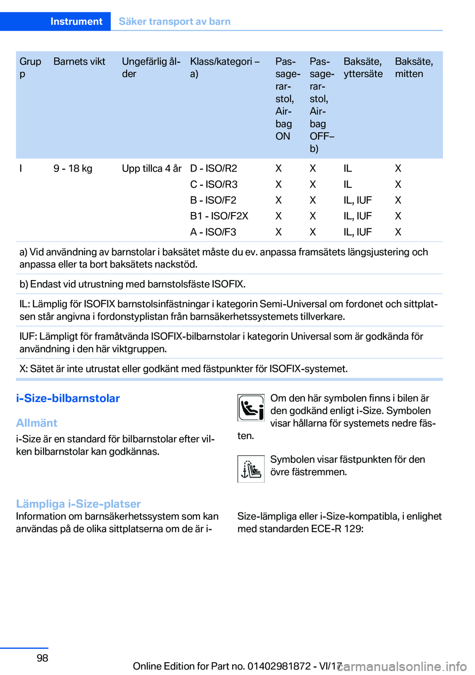 BMW 5 SERIES 2018  InstruktionsbÖcker (in Swedish) �G�r�u�p
�p�B�a�r�n�e�t�s� �v�i�k�t�U�n�g�e�f�ä�r�l�i�g� �å�l#j
�d�e�r�K�l�a�s�s�/�k�a�t�e�g�o�r�i� #m
�a�)�P�a�s#j
�s�a�g�e#j
�r�a�r#j
�s�t�o�l�,
�A�i�r#j
�b�a�g
�O�N�P�a�s#j
�s�a�g�e#j
�r�a�r#j
�s