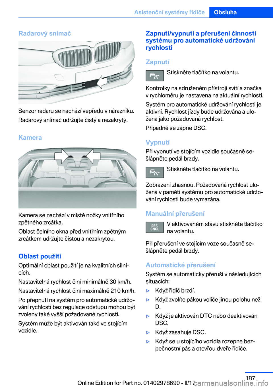 BMW 5 SERIES 2017  Návod na použití (in Czech) �R�a�d�a�r�o�v�