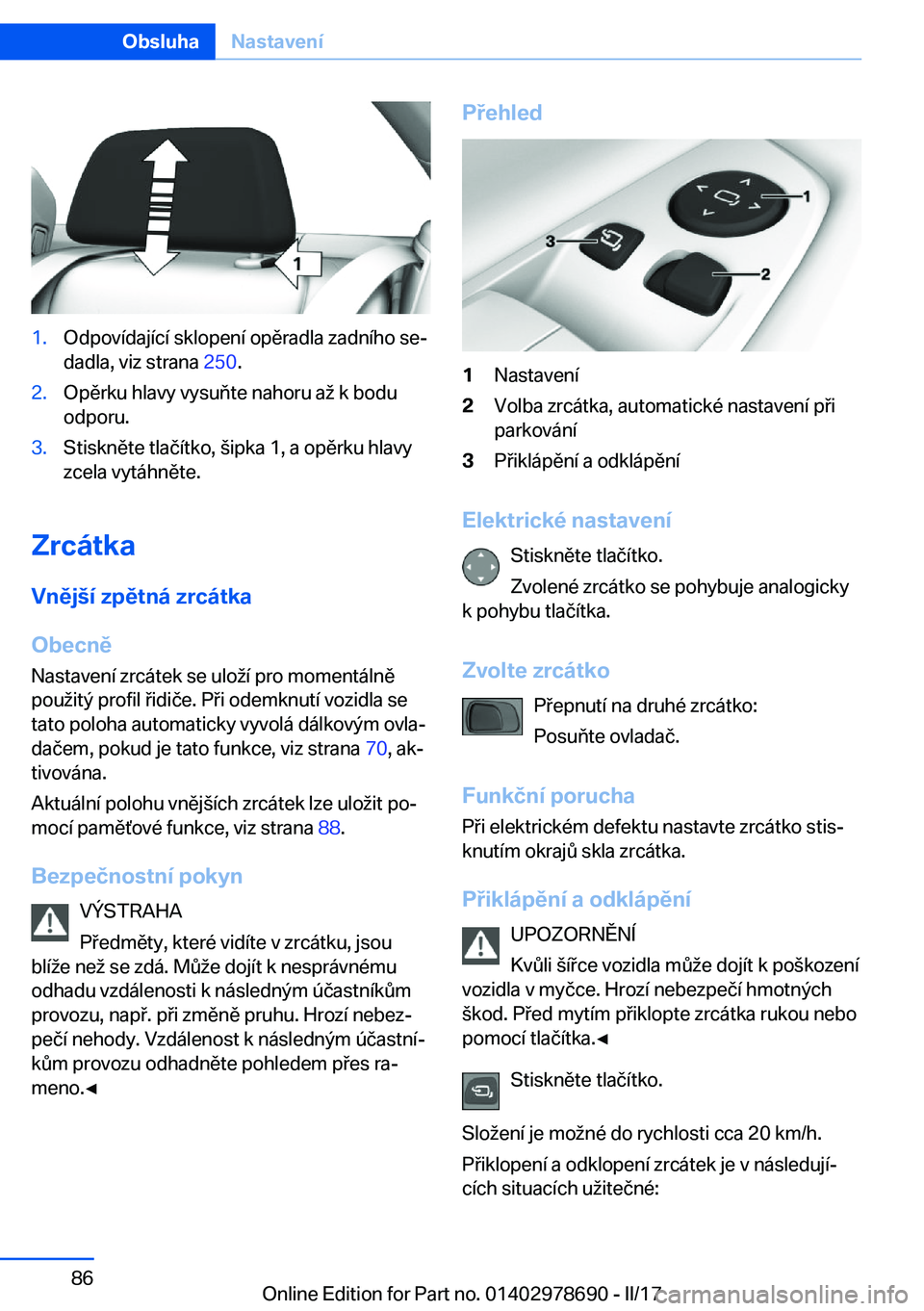 BMW 5 SERIES 2017  Návod na použití (in Czech) �1�.�O�d�p�o�v�