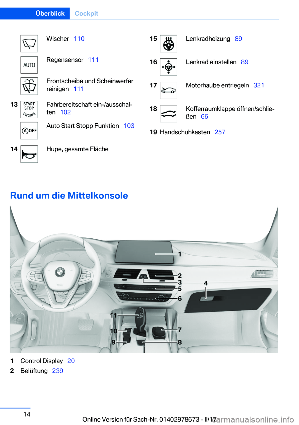 BMW 5 SERIES 2017  Betriebsanleitungen (in German) �W�i�s�c�h�e�r\_�1�1�0�R�e�g�e�n�s�e�n�s�o�r\_ �1�1�1�F�r�o�n�t�s�c�h�e�i�b�e� �u�n�d� �S�c�h�e�i�n�w�e�r�f�e�r
�r�e�i�n�i�g�e�n\_ �1�1�1�1�3�F�a�h�r�b�e�r�e�i�t�s�c�h�a�f�t� �e�i�n�-�/�a�u�s�s�