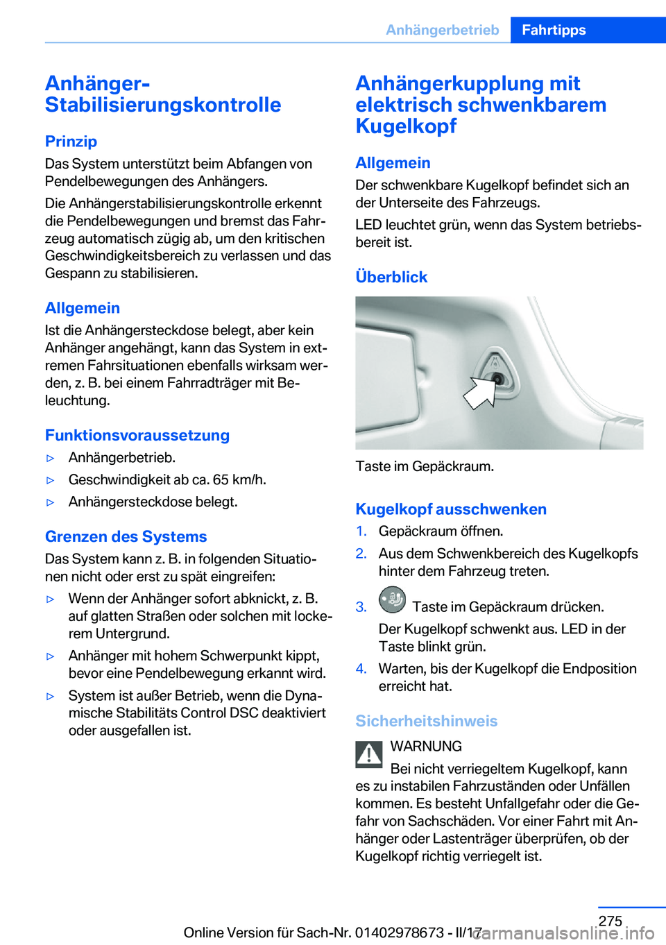BMW 5 SERIES 2017  Betriebsanleitungen (in German) �A�n�h�