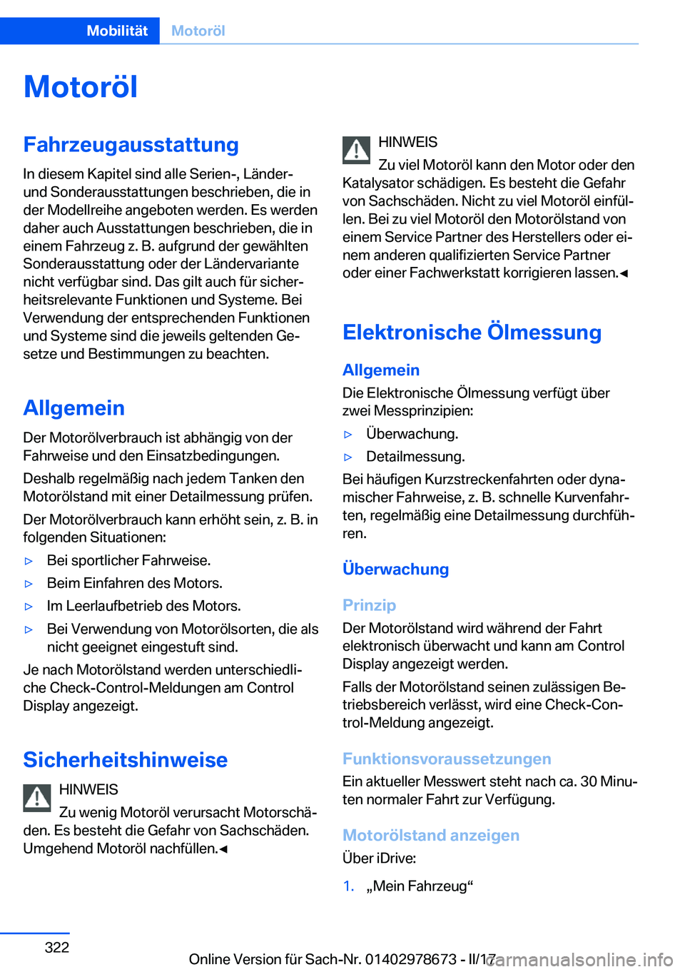 BMW 5 SERIES 2017  Betriebsanleitungen (in German) �M�o�t�o�r�