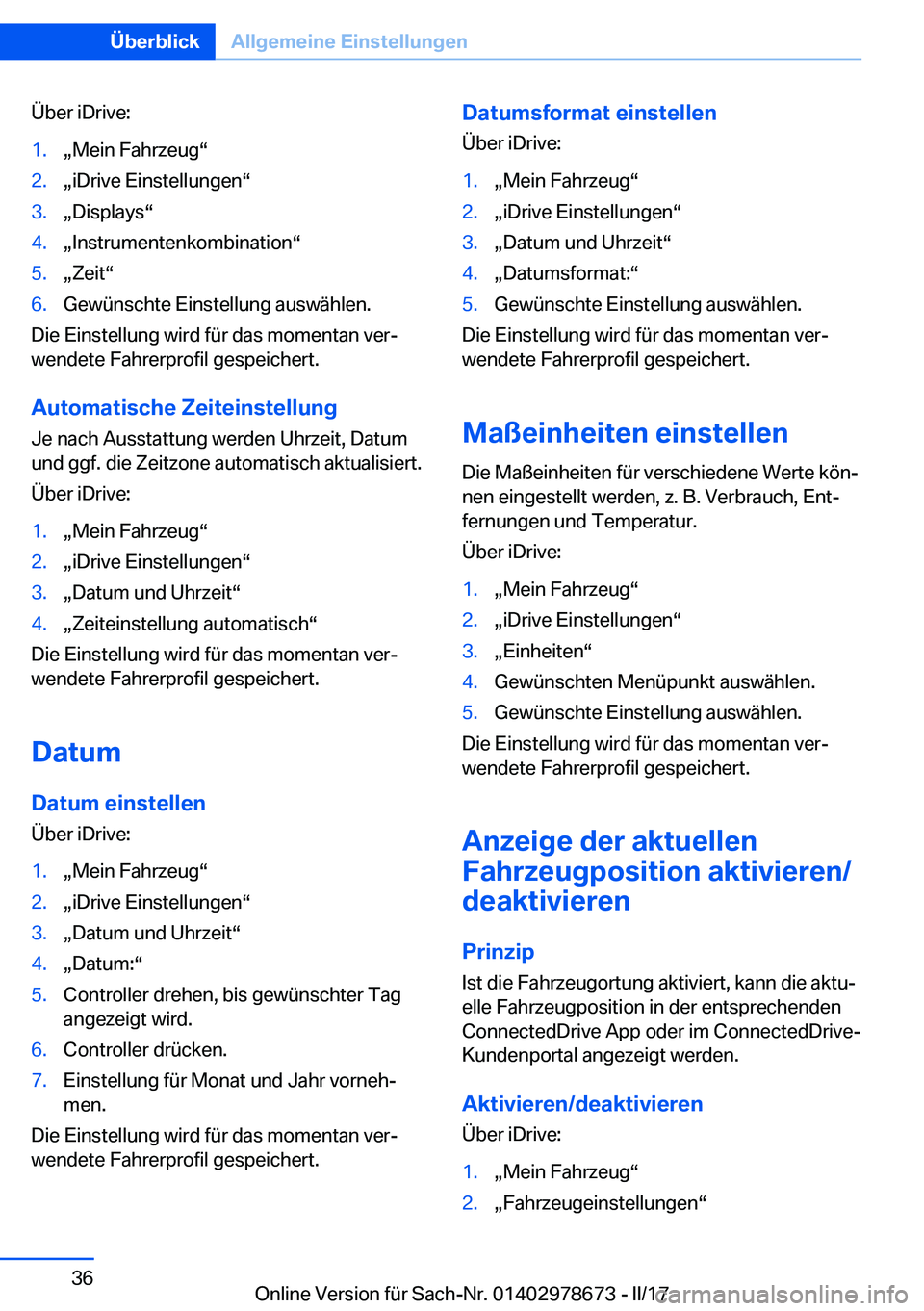 BMW 5 SERIES 2017  Betriebsanleitungen (in German) �