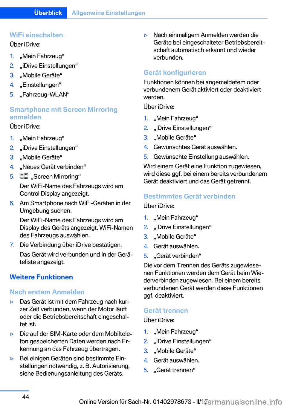 BMW 5 SERIES 2017  Betriebsanleitungen (in German) �W�i�F�i��e�i�n�s�c�h�a�l�t�e�n
�
