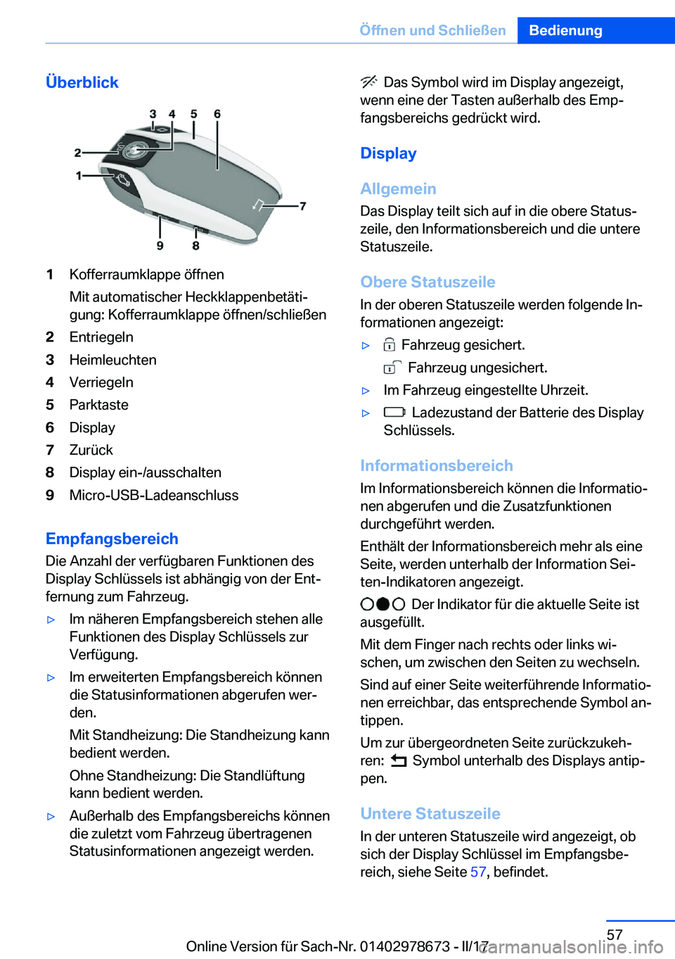 BMW 5 SERIES 2017  Betriebsanleitungen (in German) �