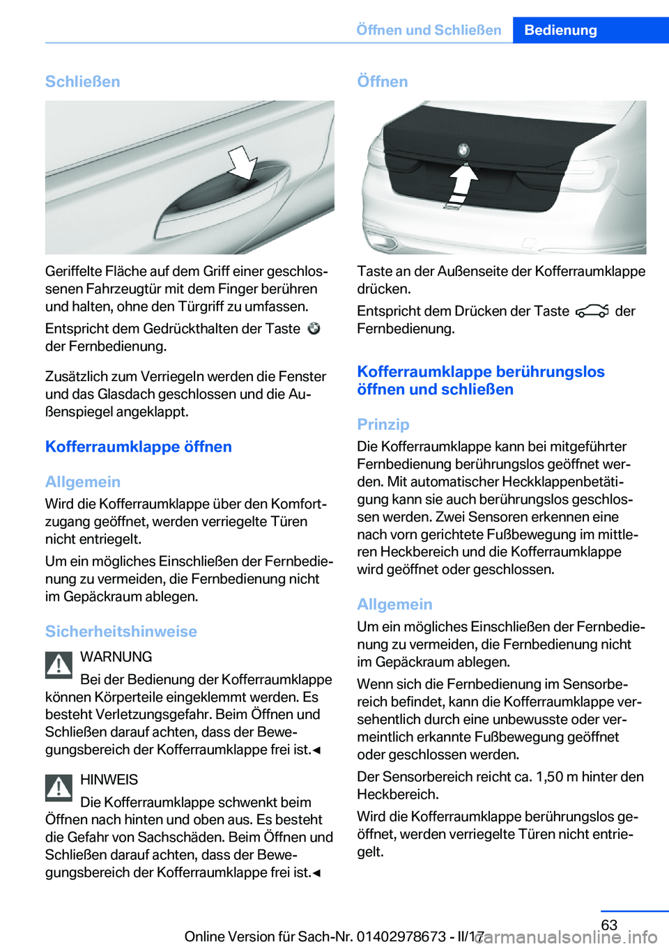 BMW 5 SERIES 2017  Betriebsanleitungen (in German) �S�c�h�l�i�e�