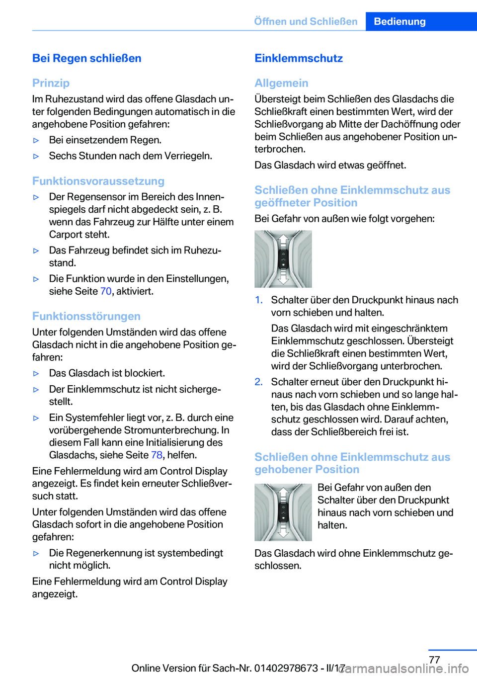 BMW 5 SERIES 2017  Betriebsanleitungen (in German) �B�e�i��R�e�g�e�n��s�c�h�l�i�e�