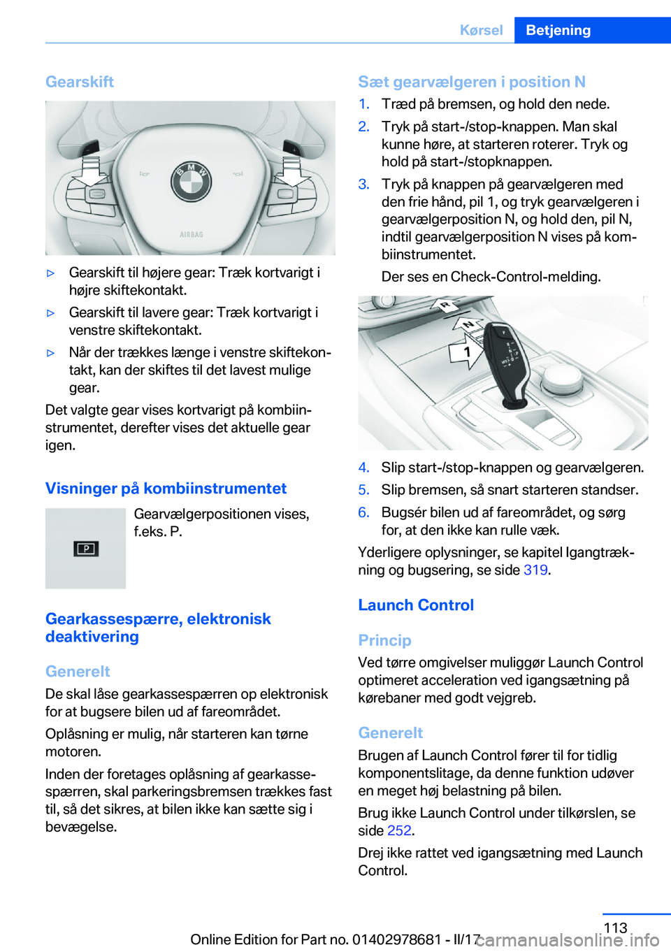 BMW 5 SERIES 2017  InstruktionsbØger (in Danish) �G�e�a�r�s�k�i�f�t'y�G�e�a�r�s�k�i�f�t� �t�i�l� �h�