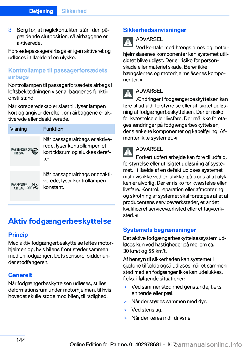 BMW 5 SERIES 2017  InstruktionsbØger (in Danish) �3�.�S�