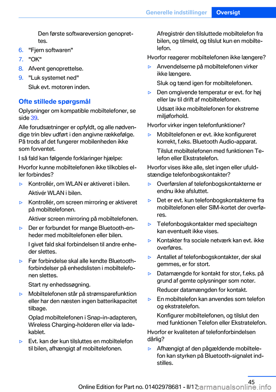 BMW 5 SERIES 2017  InstruktionsbØger (in Danish) �D�e�n� �f�