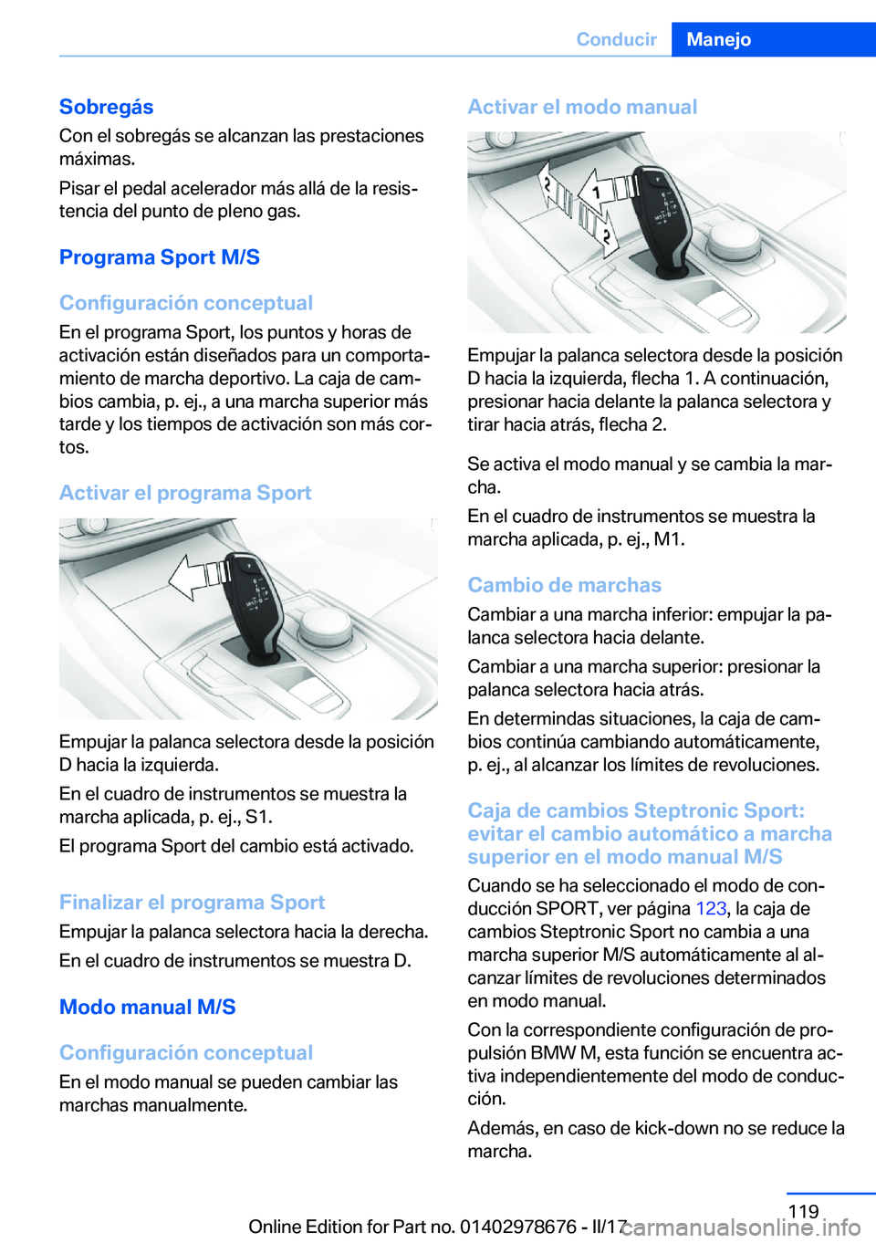 BMW 5 SERIES 2017  Manuales de Empleo (in Spanish) �S�o�b�r�e�g�