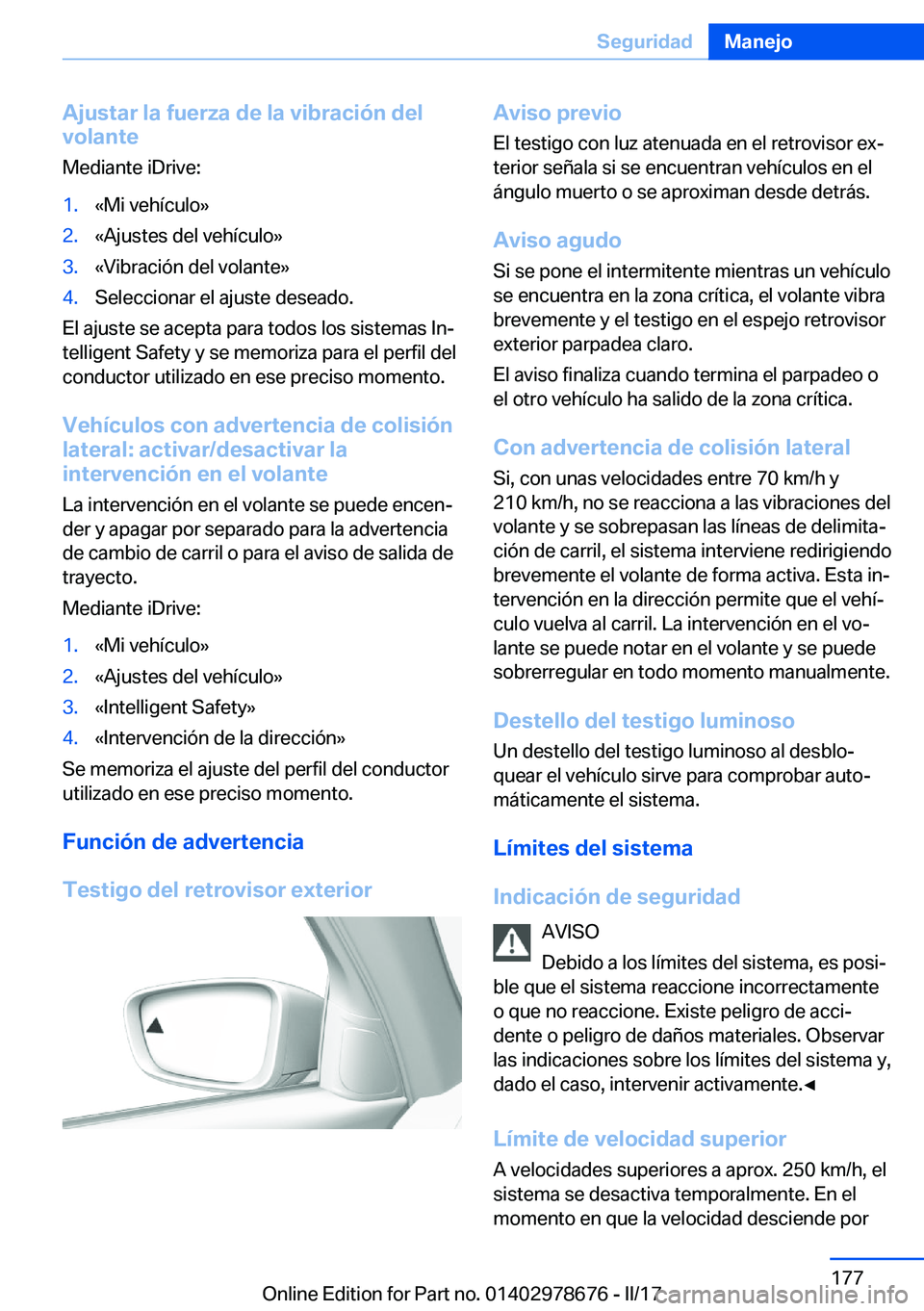 BMW 5 SERIES 2017  Manuales de Empleo (in Spanish) �A�j�u�s�t�a�r��l�a��f�u�e�r�z�a��d�e��l�a��v�i�b�r�a�c�i�