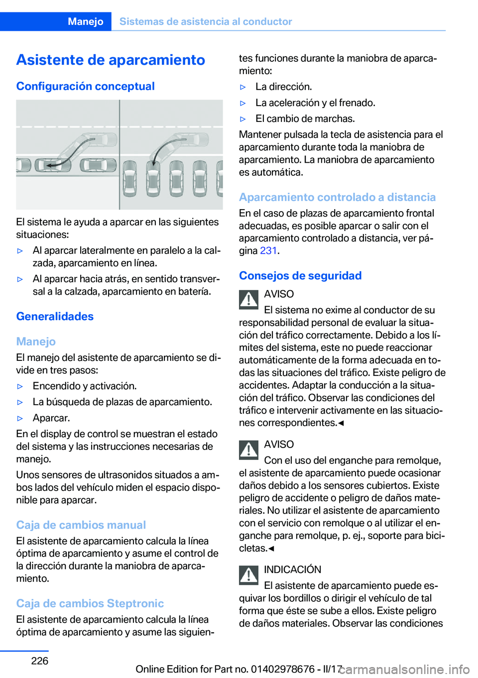 BMW 5 SERIES 2017  Manuales de Empleo (in Spanish) �A�s�i�s�t�e�n�t�e��d�e��a�p�a�r�c�a�m�i�e�n�t�o
�C�o�n�f�i�g�u�r�a�c�i�