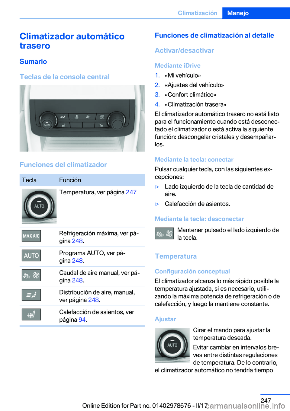 BMW 5 SERIES 2017  Manuales de Empleo (in Spanish) �C�l�i�m�a�t�i�z�a�d�o�r��a�u�t�o�m�