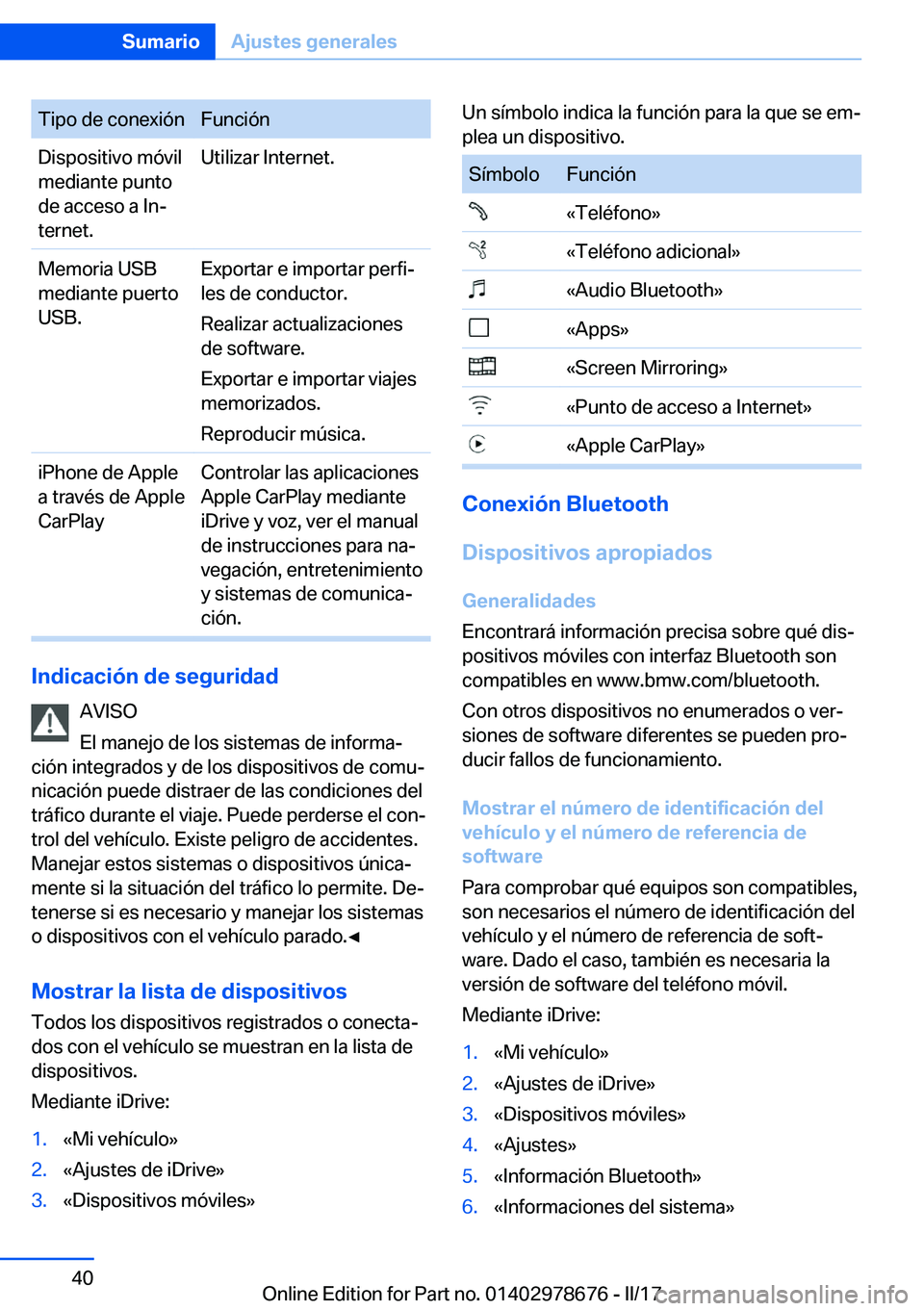 BMW 5 SERIES 2017  Manuales de Empleo (in Spanish) �T�i�p�o� �d�e� �c�o�n�e�x�i�