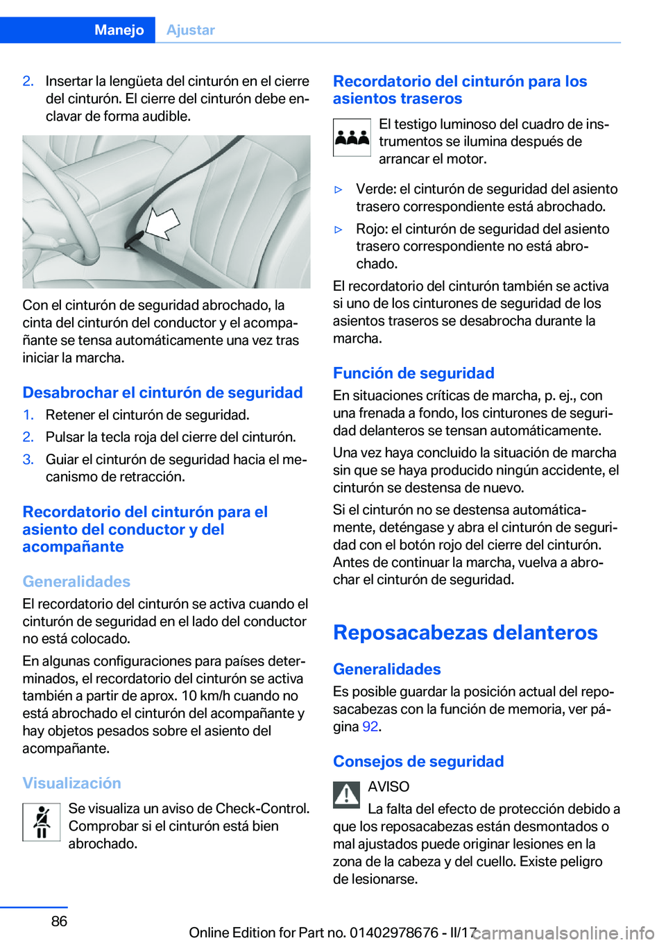 BMW 5 SERIES 2017  Manuales de Empleo (in Spanish) �2�.�I�n�s�e�r�t�a�r� �l�a� �l�e�n�g�ü�e�t�a� �d�e�l� �c�i�n�t�u�r�