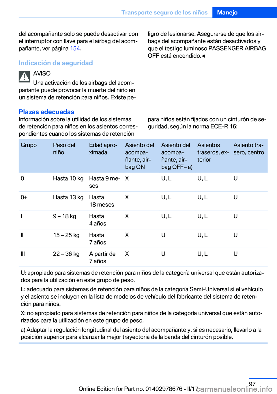 BMW 5 SERIES 2017  Manuales de Empleo (in Spanish) �d�e�l� �a�c�o�m�p�a�ñ�a�n�t�e� �s�o�l�o� �s�e� �p�u�e�d�e� �d�e�s�a�c�t�i�v�a�r� �c�o�n�e�l� �i�n�t�e�r�r�u�p�t�o�r� �c�o�n� �l�l�a�v�e� �p�a�r�a� �e�l� �a�i�r�b�a�g� �d�e�l� �a�c�o�mª
�p�a�ñ�a�n
