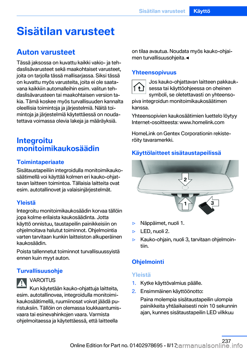 BMW 5 SERIES 2017  Omistajan Käsikirja (in Finnish) �S�i�s�