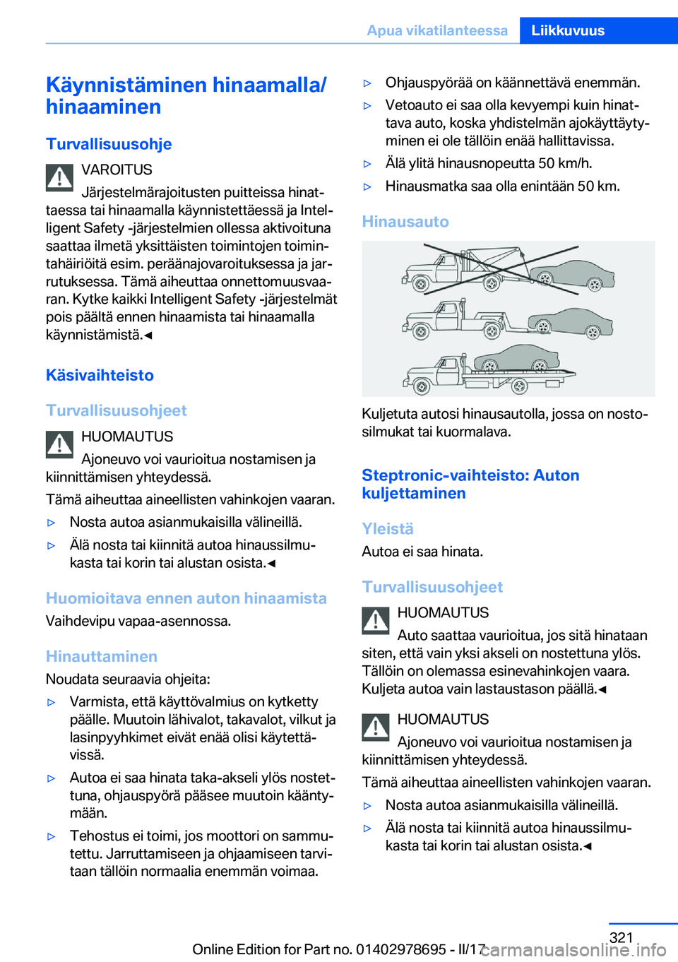 BMW 5 SERIES 2017  Omistajan Käsikirja (in Finnish) �K�