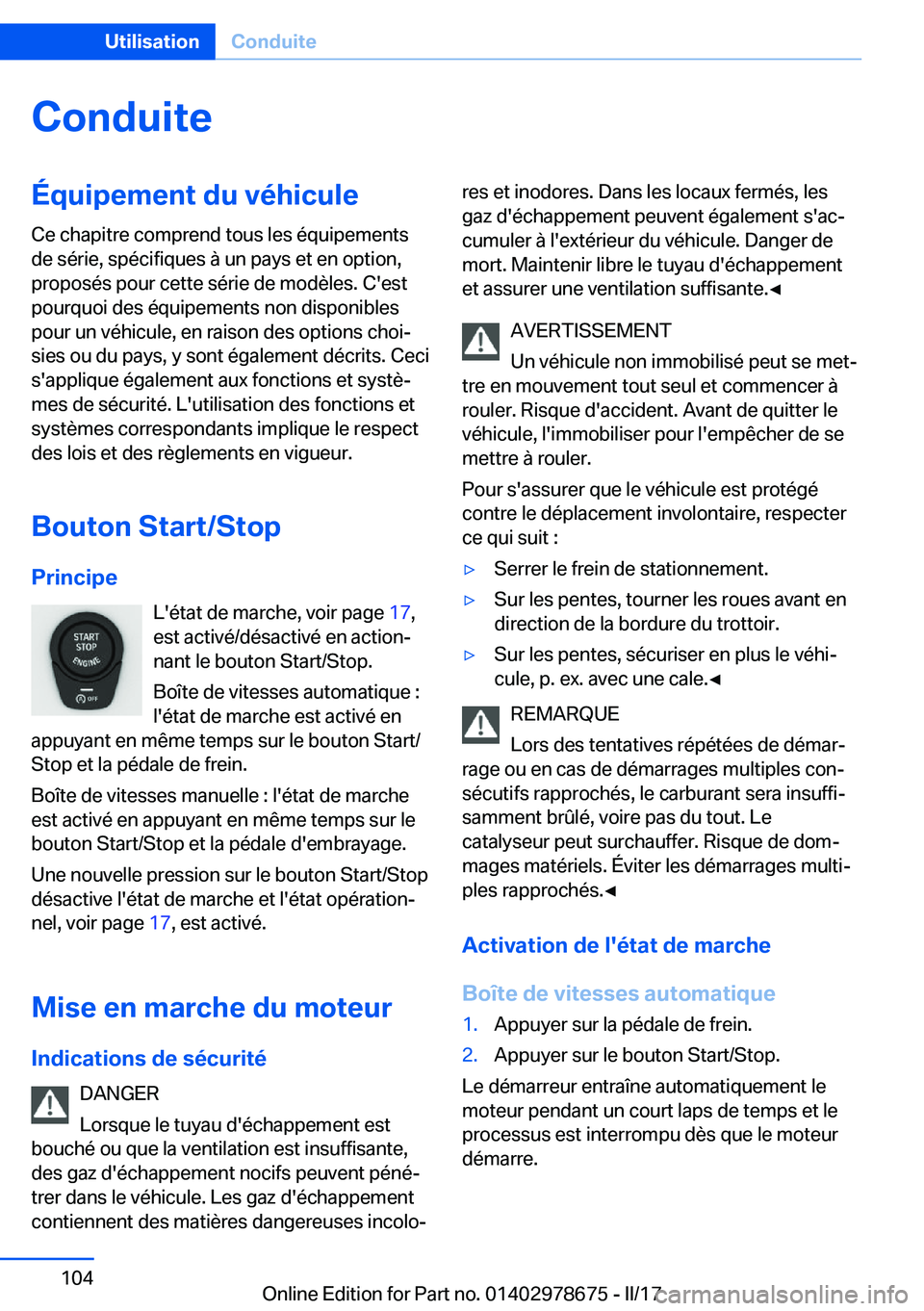BMW 5 SERIES 2017  Notices Demploi (in French) �C�o�n�d�u�i�t�e�