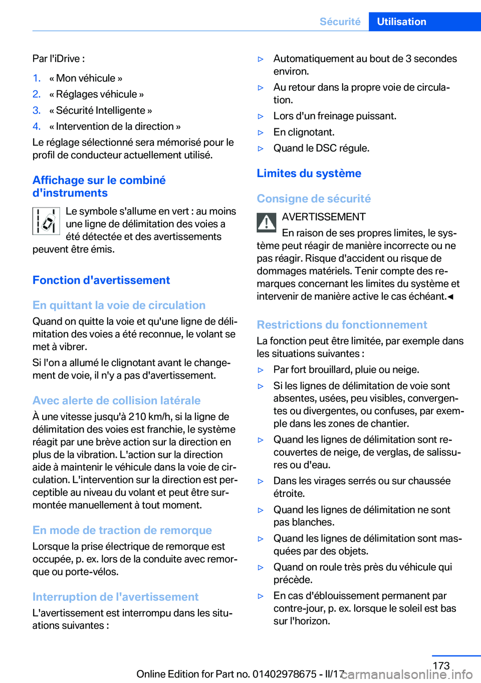 BMW 5 SERIES 2017  Notices Demploi (in French) �P�a�r� �l�'�i�D�r�i�v�e� �:�1�.�k� �M�o�n� �v�é�h�i�c�u�l�e� �{�2�.�k� �R�é�g�l�a�g�e�s� �v�é�h�i�c�u�l�e� �{�3�.�k� �S�é�c�u�r�i�t�é� �I�n�t�e�l�l�i�g�e�n�t�e� �{�4�.�k� �I�n�t�e�r�v�e�n�t�