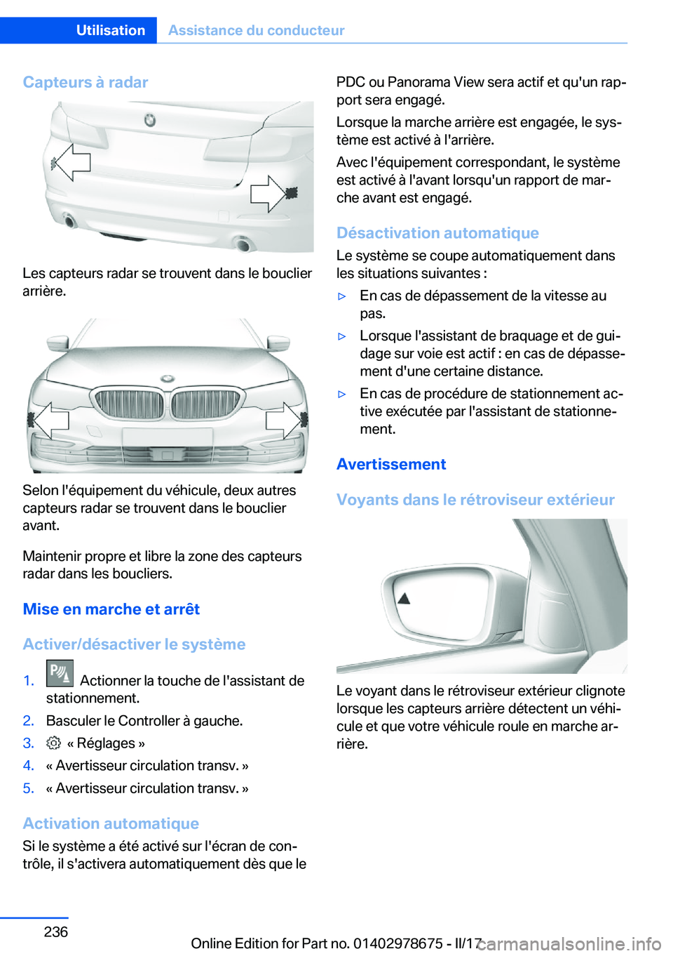 BMW 5 SERIES 2017  Notices Demploi (in French) �C�a�p�t�e�u�r�s��