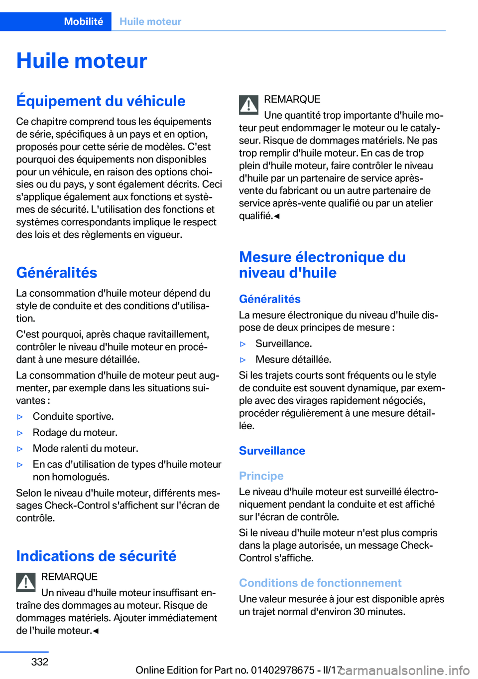 BMW 5 SERIES 2017  Notices Demploi (in French) �H�u�i�l�e��m�o�t�e�u�r�
