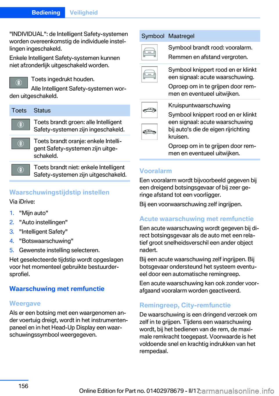 BMW 5 SERIES 2017  Instructieboekjes (in Dutch) �"�I�N�D�I�V�I�D�U�A�L�"�:� �d�e� �I�n�t�e�l�l�i�g�e�n�t� �S�a�f�e�t�y�-�s�y�s�t�e�m�e�n
�w�o�r�d�e�n� �o�v�e�r�e�e�n�k�o�m�s�t�i�g� �d�e� �i�n�d�i�v�i�d�u�e�l�e� �i�n�s�t�e�lj
�l�i�n�g�e�n� 