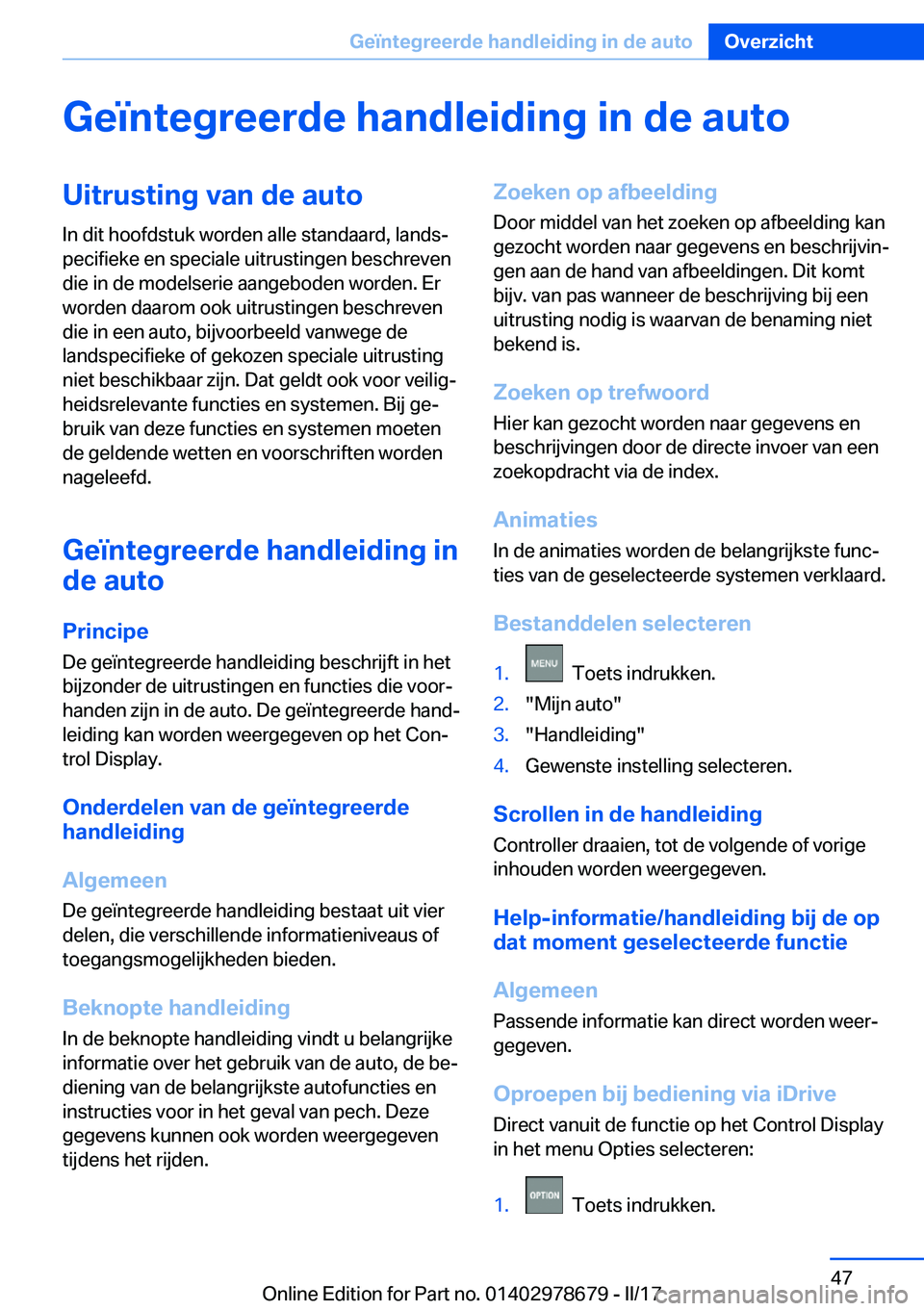 BMW 5 SERIES 2017  Instructieboekjes (in Dutch) �G�e�
