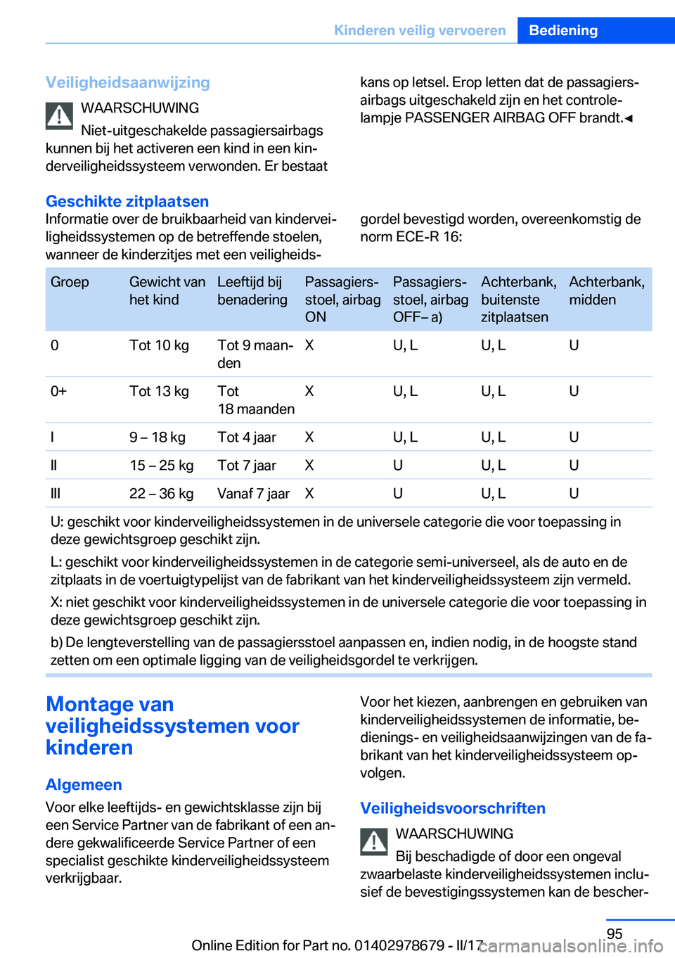 BMW 5 SERIES 2017  Instructieboekjes (in Dutch) �V�e�i�l�i�g�h�e�i�d�s�a�a�n�w�i�j�z�i�n�g�W�A�A�R�S�C�H�U�W�I�N�G
�N�i�e�t�-�u�i�t�g�e�s�c�h�a�k�e�l�d�e� �p�a�s�s�a�g�i�e�r�s�a�i�r�b�a�g�s
�k�u�n�n�e�n� �b�i�j� �h�e�t� �a�c�t�i�v�e�r�e�n� �e�e�n� 