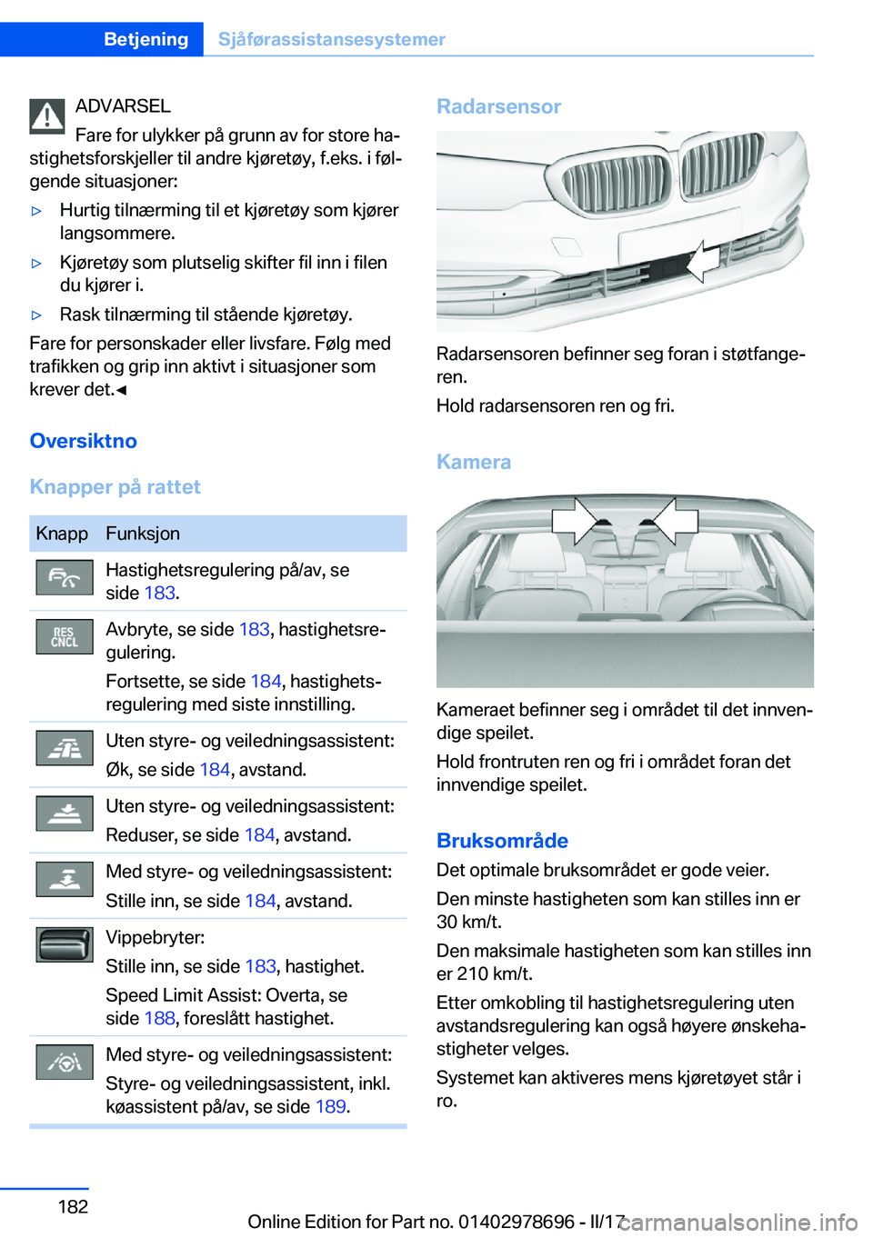 BMW 5 SERIES 2017  InstruksjonsbØker (in Norwegian) �A�D�V�A�R�S�E�L
�F�a�r�e� �f�o�r� �u�l�y�k�k�e�r� �p�å� �g�r�u�n�n� �a�v� �f�o�r� �s�t�o�r�e� �h�aj
�s�t�i�g�h�e�t�s�f�o�r�s�k�j�e�l�l�e�r� �t�i�l� �a�n�d�r�e� �k�j�