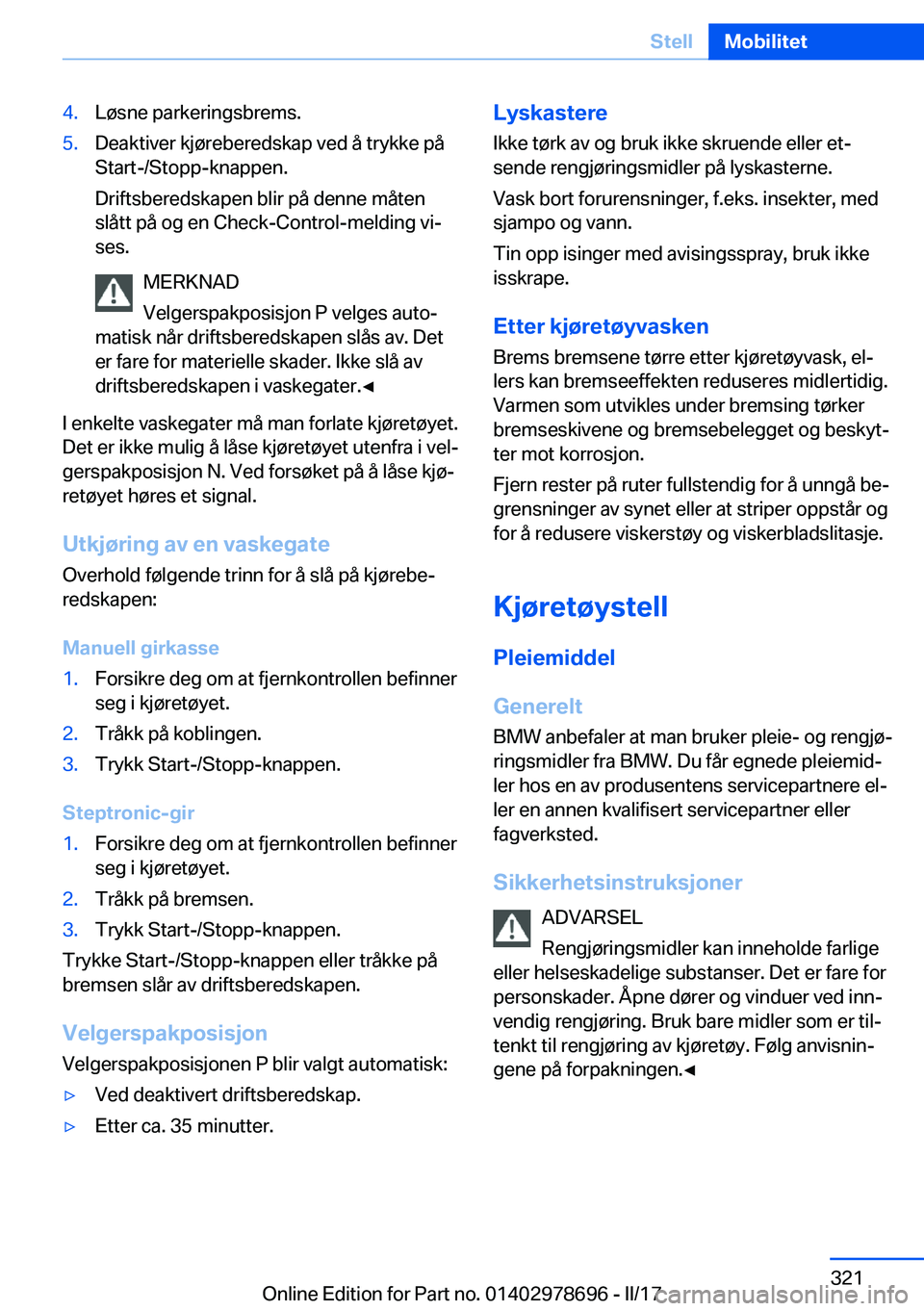 BMW 5 SERIES 2017  InstruksjonsbØker (in Norwegian) �4�.�L�