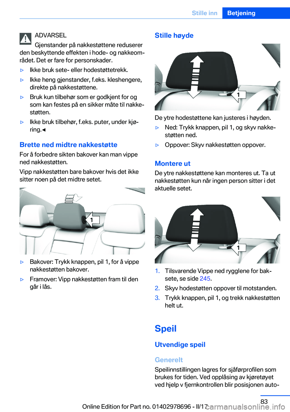 BMW 5 SERIES 2017  InstruksjonsbØker (in Norwegian) �A�D�V�A�R�S�E�L
�G�j�e�n�s�t�a�n�d�e�r� �p�å� �n�a�k�k�e�s�t�