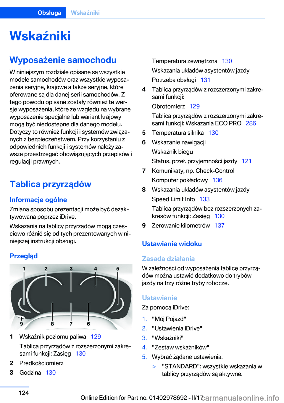 BMW 5 SERIES 2017  Instrukcja obsługi (in Polish) �W�s�k�a7�n�i�k�i�W�y�p�o�s�a9�e�n�i�e��s�a�m�o�c�h�o�d�u
�W� �n�i�n�i�e�j�s�z�y�m� �r�o�z�d�z�i�a�l�e� �o�p�i�s�a�n�e� �s�