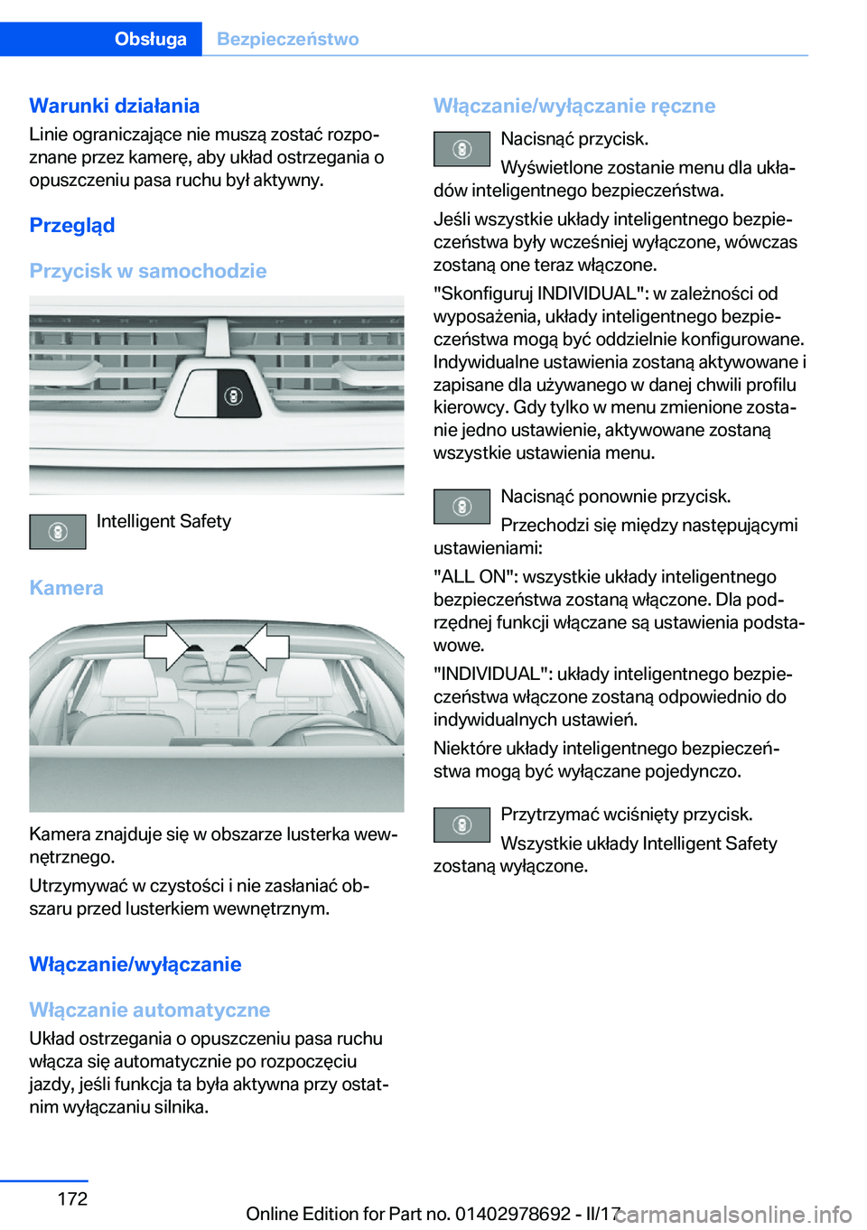 BMW 5 SERIES 2017  Instrukcja obsługi (in Polish) �W�a�r�u�n�k�i��d�z�i�a�ł�a�n�i�a�L�i�n�i�e� �o�g�r�a�n�i�c�z�a�j�