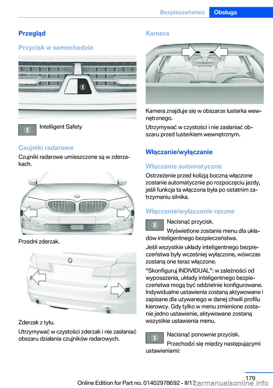 BMW 5 SERIES 2017  Instrukcja obsługi (in Polish) �P�r�z�e�g�l�