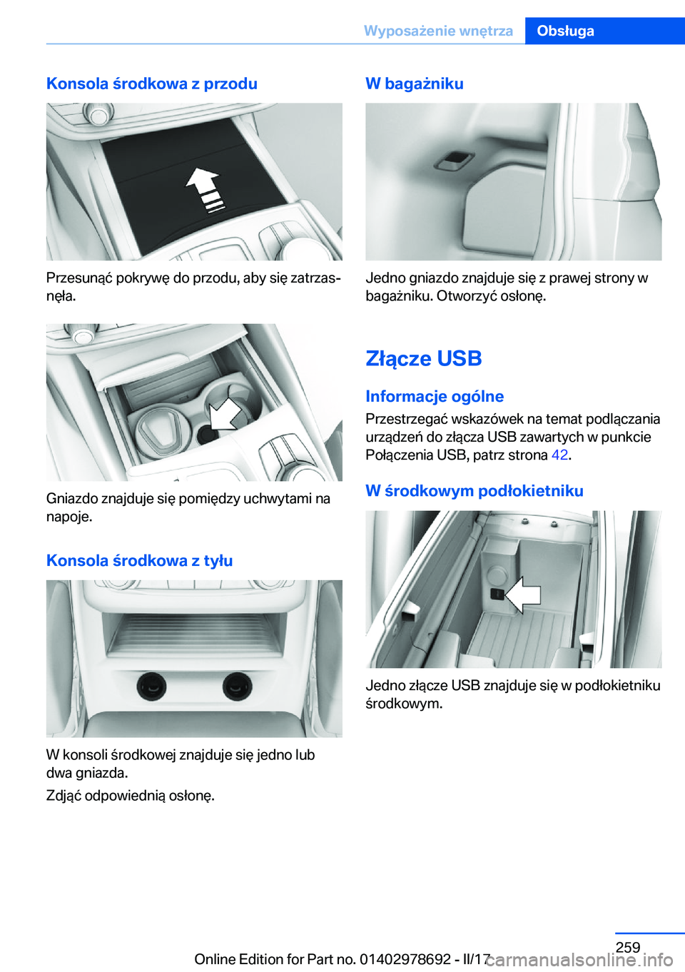 BMW 5 SERIES 2017  Instrukcja obsługi (in Polish) �K�o�n�s�o�l�a��r�o�d�k�o�w�a��z��p�r�z�o�d�u
�P�r�z�e�s�u�n�