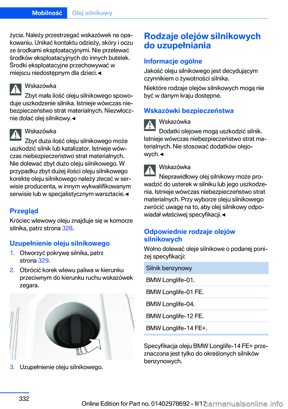 BMW 5 SERIES 2017  Instrukcja obsługi (in Polish)  9�y�c�i�a�.� �N�a�l�e 9�y� �p�r�z�e�s�t�r�z�e�g�a�