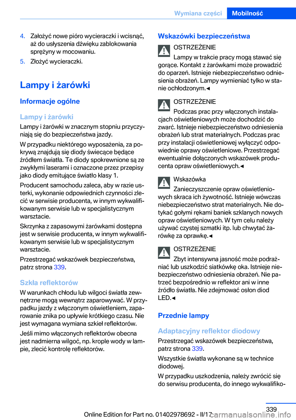 BMW 5 SERIES 2017  Instrukcja obsługi (in Polish) �4�.�Z�a�ł�o 9�y�