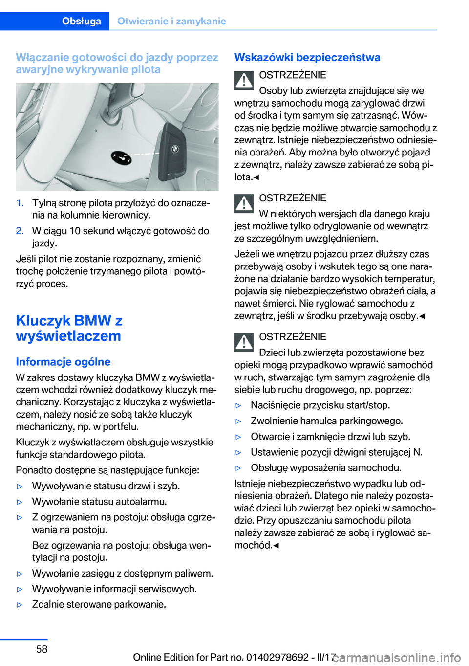 BMW 5 SERIES 2017  Instrukcja obsługi (in Polish) �W�ł�