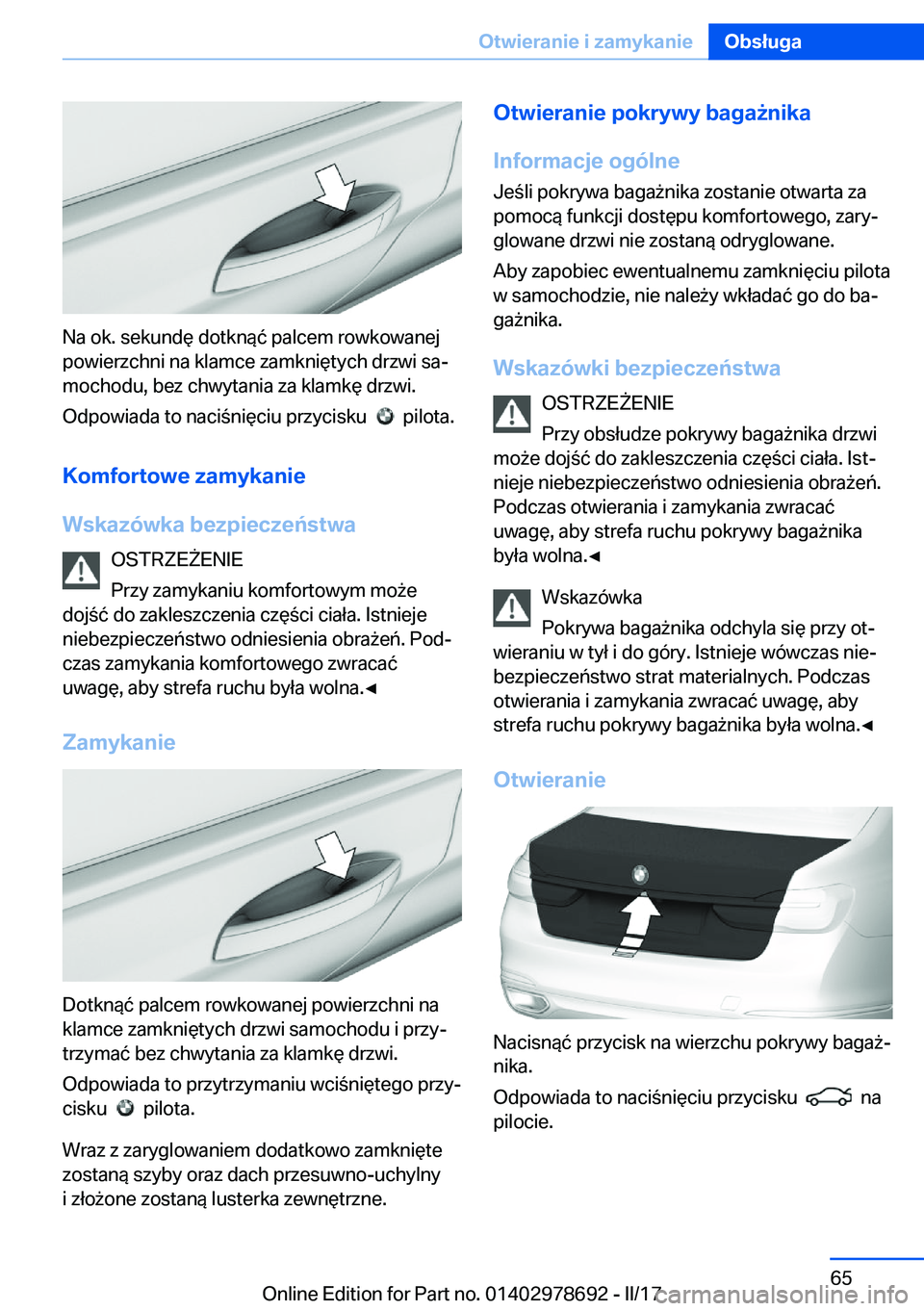 BMW 5 SERIES 2017  Instrukcja obsługi (in Polish) �N�a� �o�k�.� �s�e�k�u�n�d�