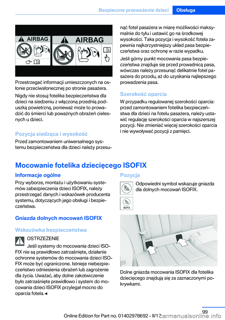 BMW 5 SERIES 2017  Instrukcja obsługi (in Polish) �P�r�z�e�s�t�r�z�e�g�a�