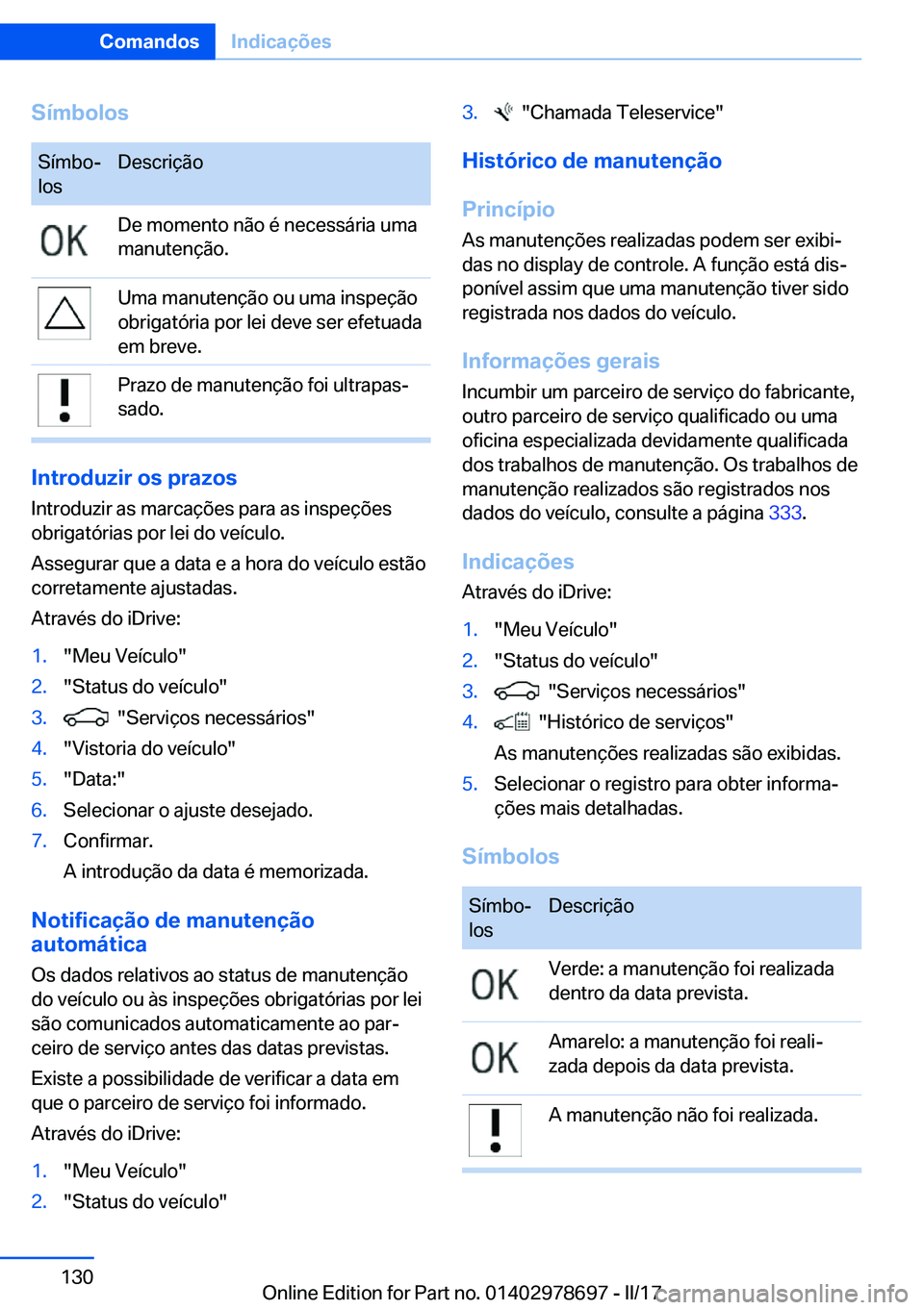 BMW 5 SERIES 2017  Manual do condutor (in Portuguese) �S�