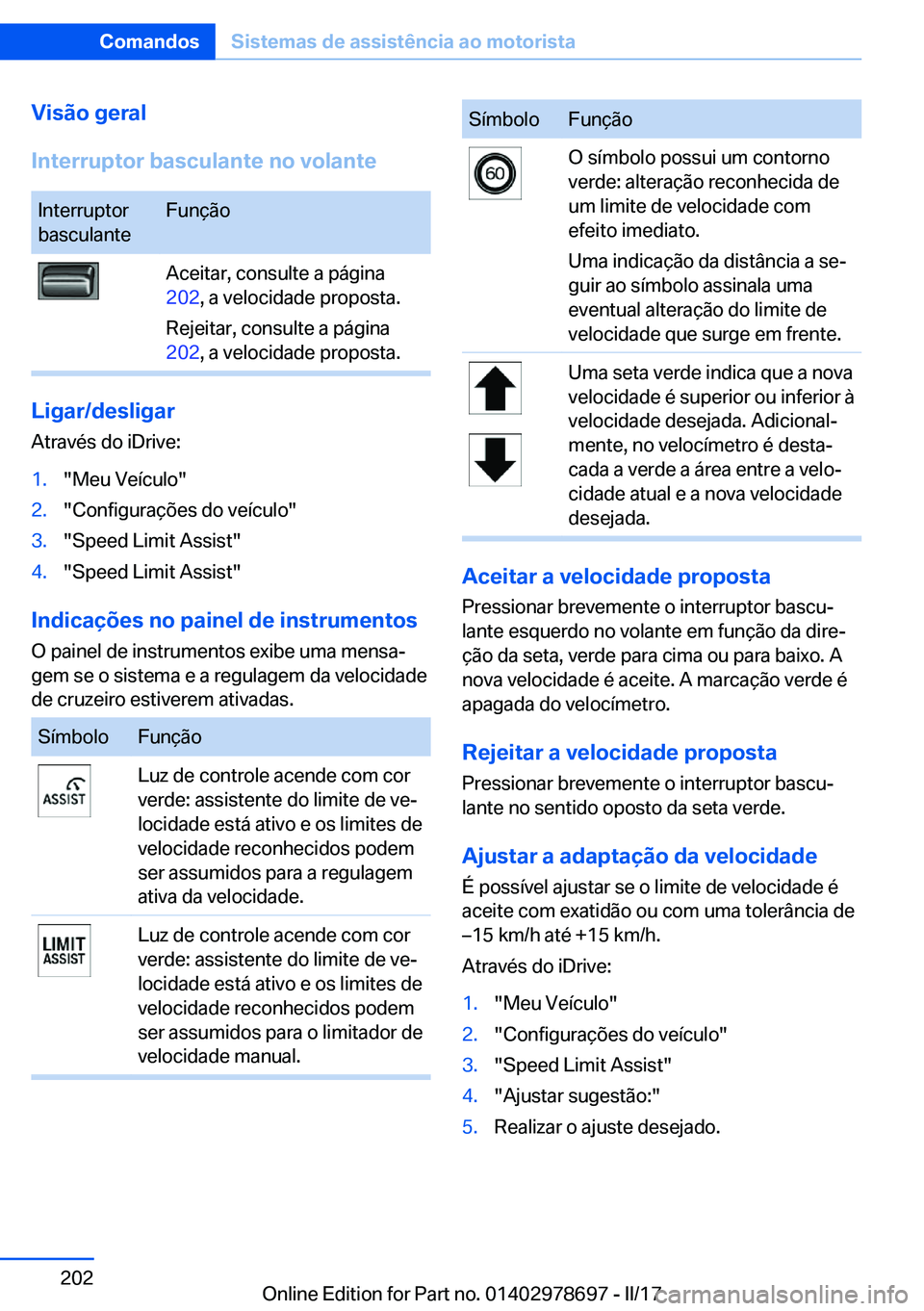 BMW 5 SERIES 2017  Manual do condutor (in Portuguese) �V�i�s�ã�o��g�e�r�a�l
�I�n�t�e�r�r�u�p�t�o�r��b�a�s�c�u�l�a�n�t�e��n�o��v�o�l�a�n�t�e�I�n�t�e�r�r�u�p�t�o�r
�b�a�s�c�u�l�a�n�t�e�F�u�n�ç�ã�o�A�c�e�i�t�a�r�,� �c�o�n�s�u�l�t�e� �a� �p�á�g�i�n�a