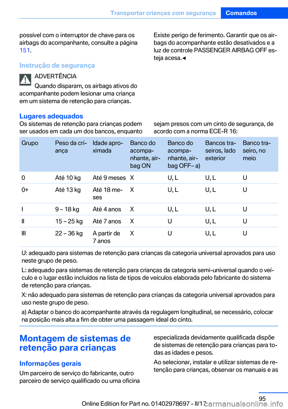 BMW 5 SERIES 2017  Manual do condutor (in Portuguese) �p�o�s�s�