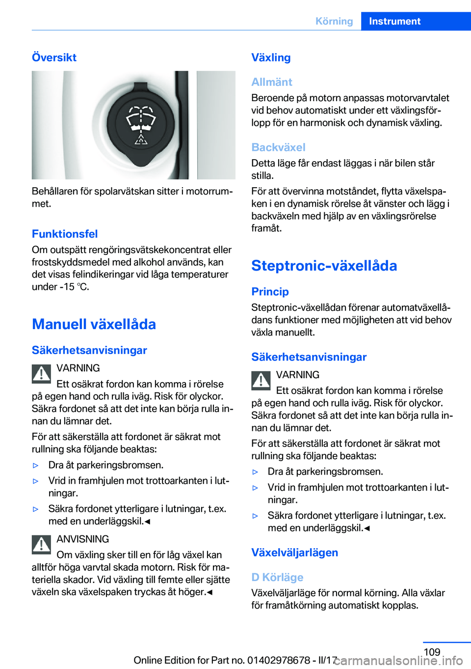 BMW 5 SERIES 2017  InstruktionsbÖcker (in Swedish) �